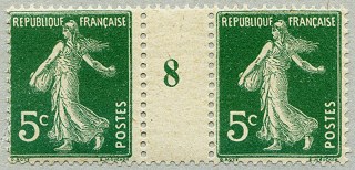 Image du timbre Semeuse 5c vert fond plein sans sol, inscriptions grasses millésime 8