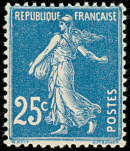 Image du timbre Semeuse 25c bleu fond plein sans sol, inscriptions grasses
