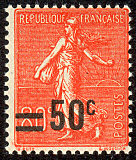 Image du timbre Semeuse surchargée 50c sur 80c