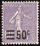 Image du timbre Semeuse lignée 50 c sur 60 c violet