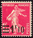 Image du timbre Semeuse 1 F 10 sur 1 F 40 rose