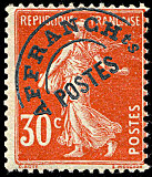Image du timbre Semeuse camée 30c rouge fond plein sans sol préoblitéré