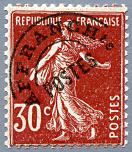 Image du timbre Semeuse 30c rouge sombre fond plein sans sol préoblitéré