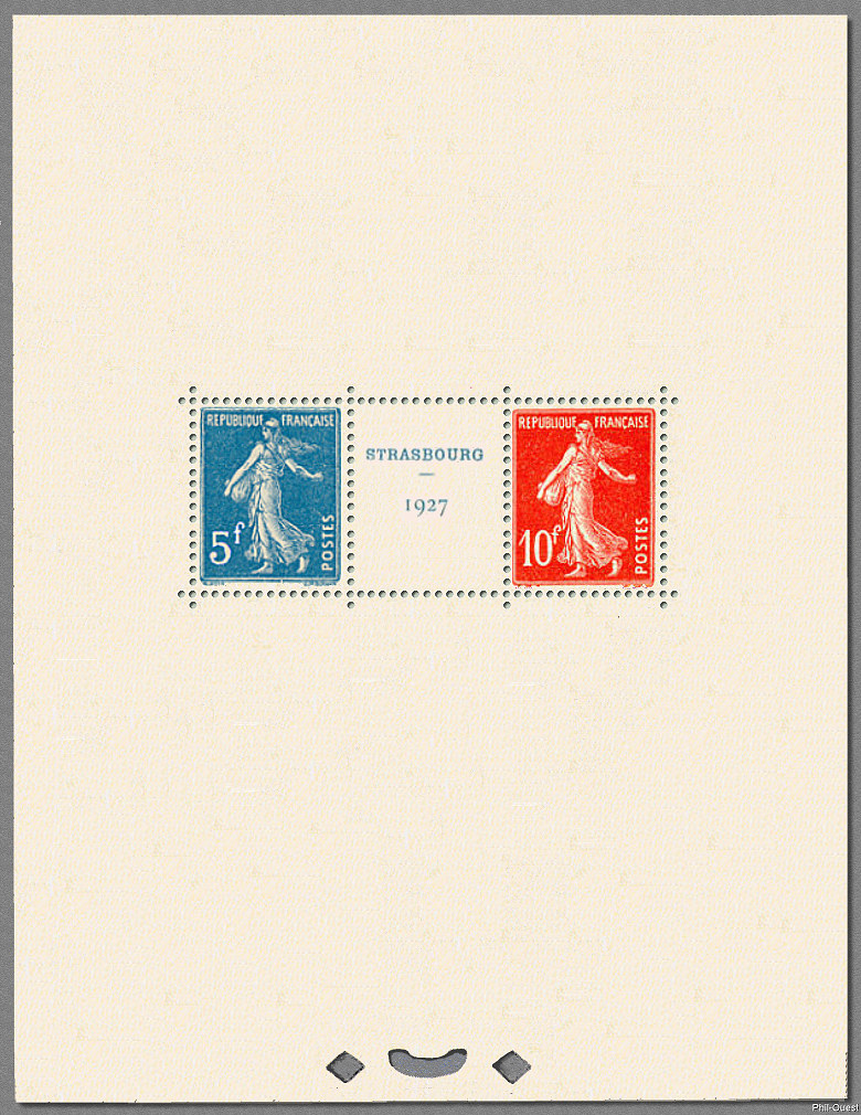 Image du timbre Bloc-feuillet Semeuse 5 F et 10 F
-
Exposition philatélique de Strasbourg 1927