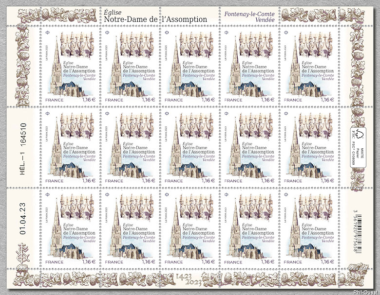Image du timbre Feuillet de 15 timbres de l’église Notre-Dame de l'Assomption  - Fontenay-le-Comte - Vendée