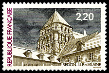 Image du timbre RedonLa tour centrale de l´Abbatiale St Sauveur (XIIe siècle)