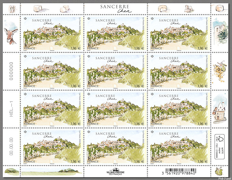 Image du timbre La feuille de 12 timbres de Sancerre - Cher