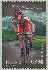 Image du timbre Le maillot à pois du meilleur grimpeur-devant le Pic du Midi d'Ossau