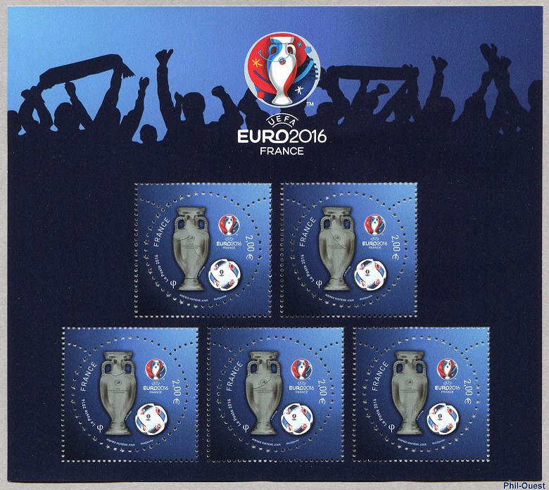 UEFA EURO2016 Bloc-feuillet de 5 timbres en 3D
