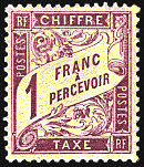 Chiffre-taxe type banderole 1F lilas-brun sur paille