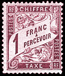 Chiffre-taxe type banderole 1F lilas-brun sur blanc