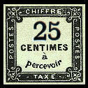 Timbre taxe 25 centimes à percevoir typographié