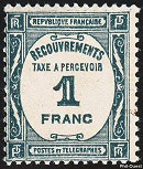 Image du timbre Recouvrements - Taxe à percevoir 1F bleu-vert