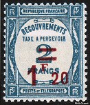 Image du timbre Recouvrements - Taxe à percevoir 1F20 sur 2F bleu