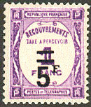 Image du timbre Recouvrements - Taxe à percevoir 5F sur 1F lilas