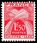 Chiffre-taxe type gerbes 1F50 rouge